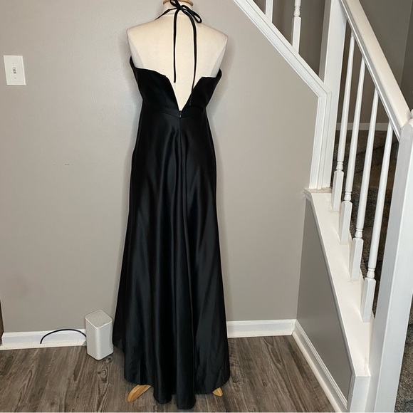 Y2K Anne Stanley Black Beaded Halter Evening Gown 10 Formal Long Maxi Dress Prom - Picture 5 of 9
